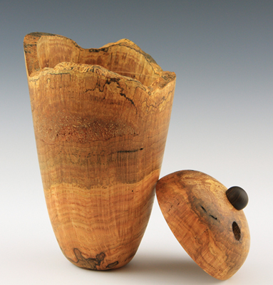 Red Oak Burl Vase with Top Open